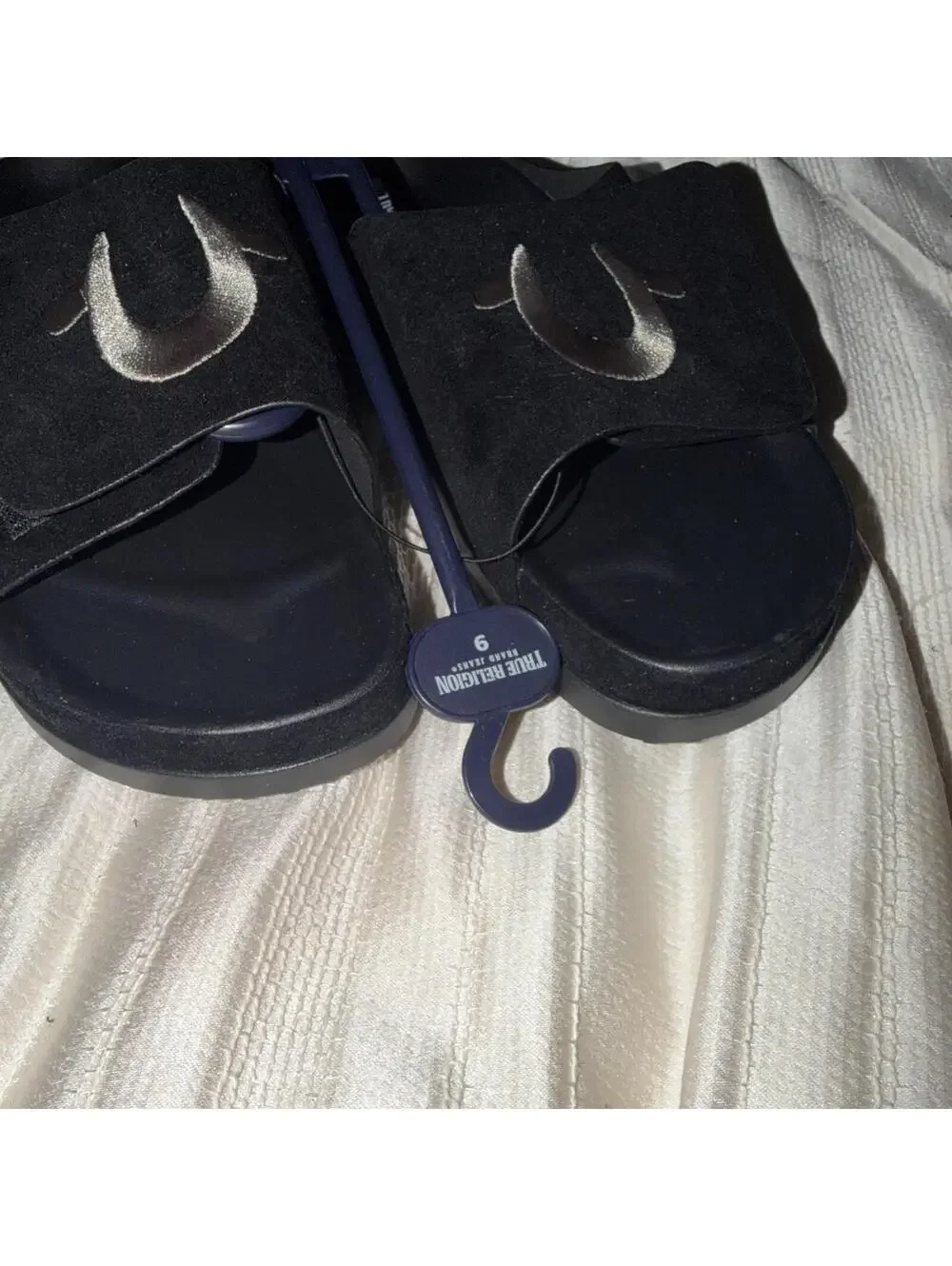 True Religion Men's TR-Biggy-PBS Black Logo Sandals adjustable top strap Size 9